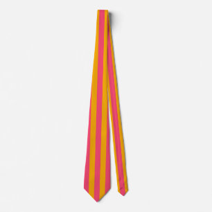 Hot Pink and Orange Vertical Stripes Pattern Neck Tie