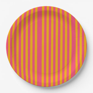 Hot Pink and Orange Vertical Stripes Pattern Paper Plates