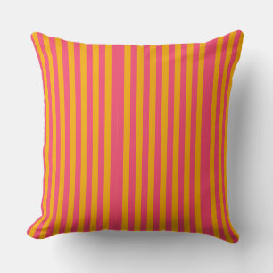 Hot Pink and Orange Vertical Stripes Pattern Throw Pillow