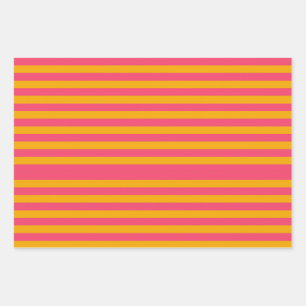 Hot Pink and Orange Vertical Stripes Pattern Wrapping Paper Sheets