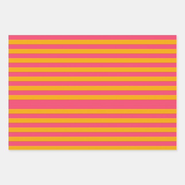 Hot Pink and Orange Vertical Stripes Pattern Wrapping Paper Sheets (Front)