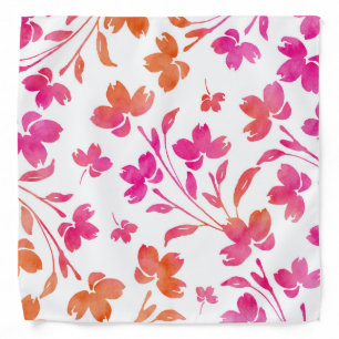 Hot Pink and Orange Watercolor Flower Stems Bandana