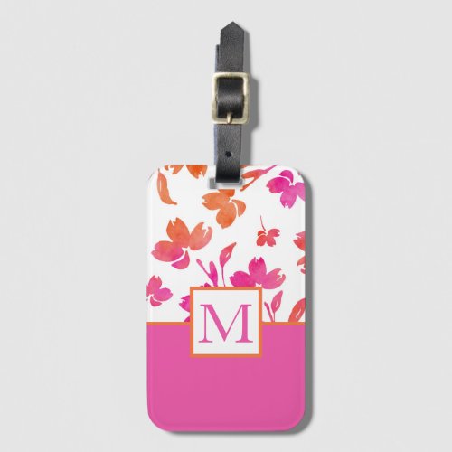 Hot Pink and Orange Watercolor Flower Stems Luggage Tag