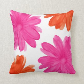 Hot Pink and Orange Watercolor Flowers Throw Pillow