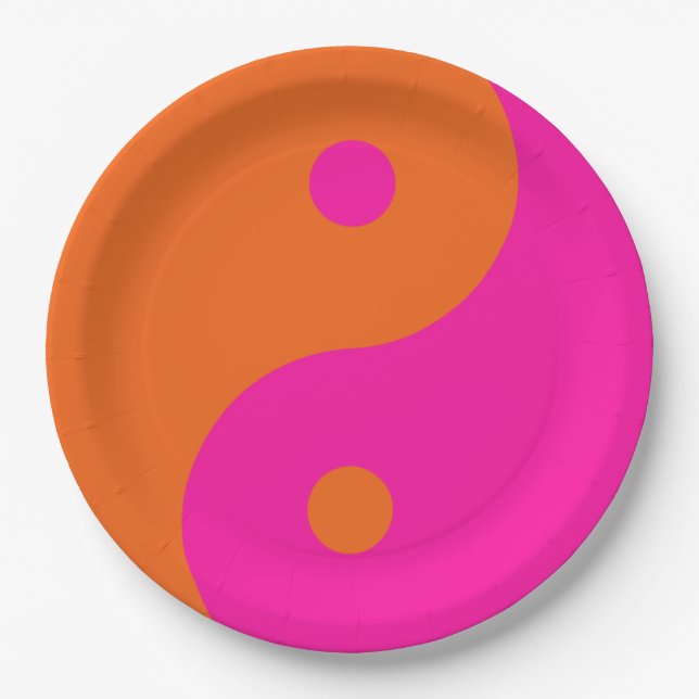 Hot Pink And Orange Yin Yang Paper Plates (Front)