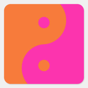 Hot Pink And Orange Yin Yang Square Sticker