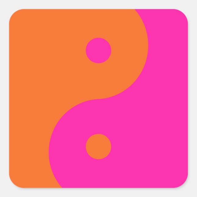 Hot Pink And Orange Yin Yang Square Sticker (Front)