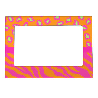 Hot Pink and Orange Zebra Leopard Skin Photo Magnetic Photo Frame