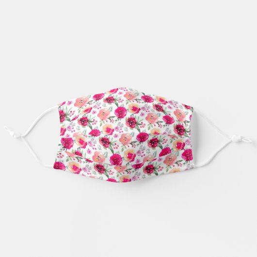 Hot Pink and Peach Floral Woman's Adult Cloth Face Mask (Front, Unfolded)