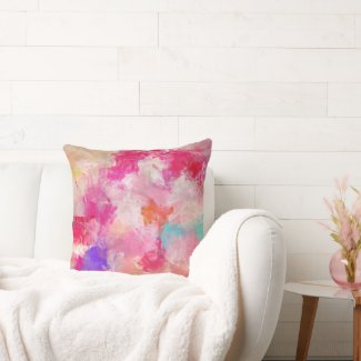 Hot Pink and Peach Paint Palette Throw Pillow