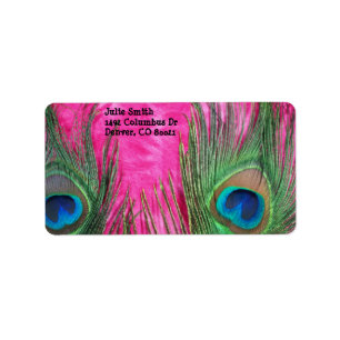 Hot Pink and Peacock Feathers Label