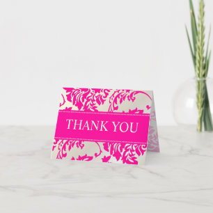 Hot Pink and Pearl Damask Thank You/DIY text Thank You Card