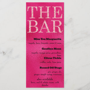 Hot Pink and Pink Glitter Drinks Menu for The Bar