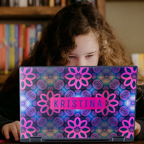 Hot Pink and Purple Floral Geometric Personalized HP Laptop Skin