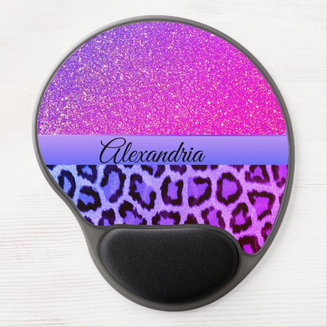Hot Pink and Purple Glam Leopard Gel Mouse Pad (Front)