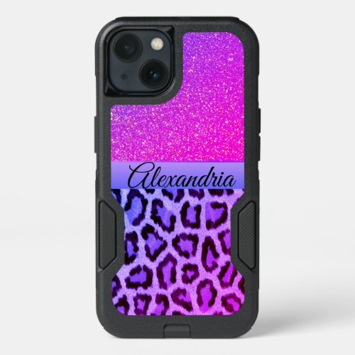 Hot Pink and Purple Glam Leopard Personalized iPhone 13 Case