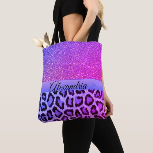 Hot Pink and Purple Glam Leopard Tote Bag