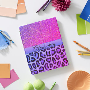 Hot Pink and Purple  Leopard Glitter Custom iPad Smart Cover