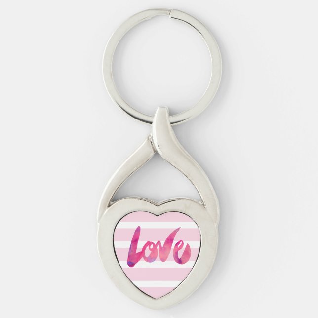 Hot Pink and Purple Love Typography Keychain (Front)