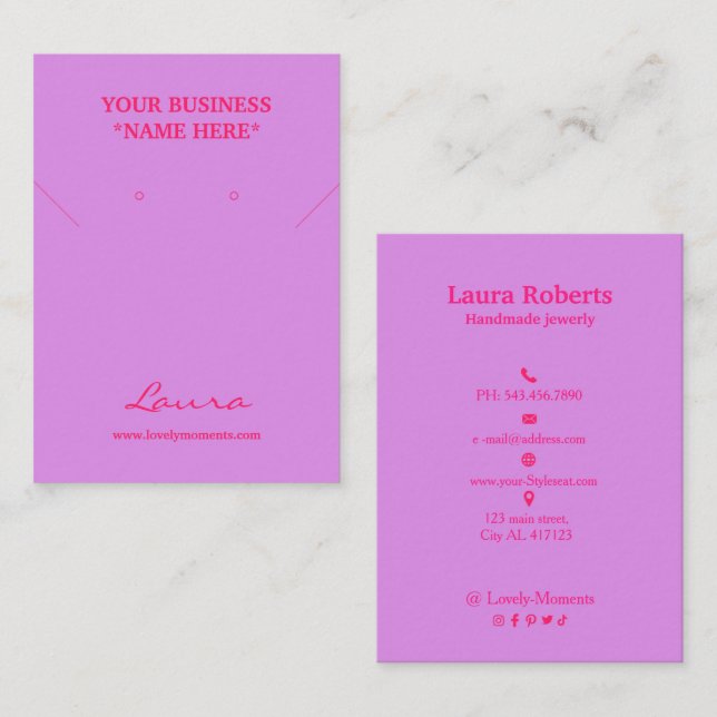 Hot Pink and Purple Necklace earring display  Business Card (Front/Back)