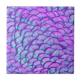 Hot Pink and Purple Peacock Feathers Ceramic Tile