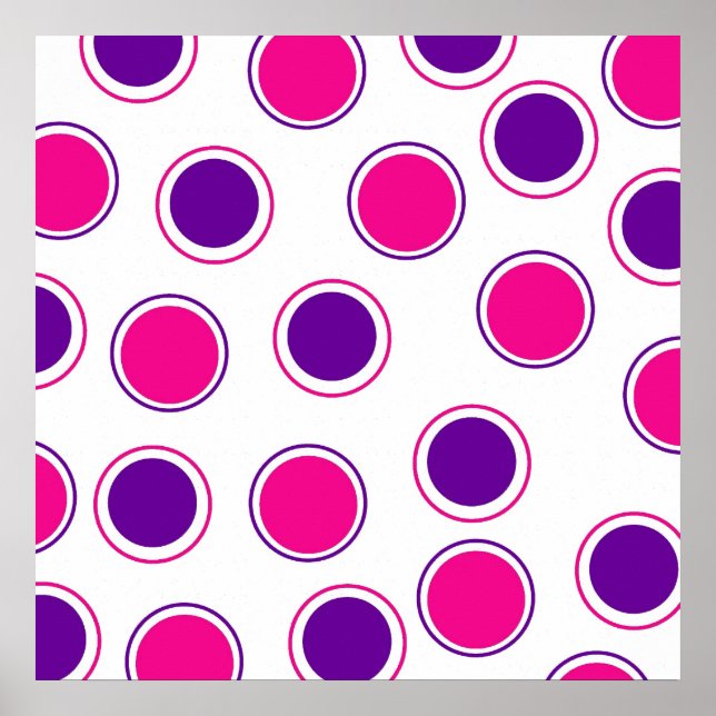 Hot Pink and Purple Polka Dots Concentric Circles Poster (Front)