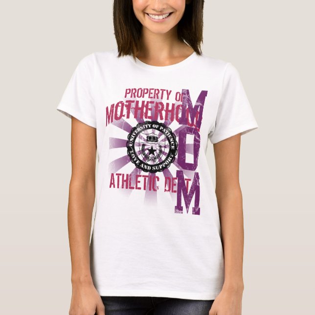 Hot Pink and Purple Property of Motherhood Mom T-Shirt (Front)