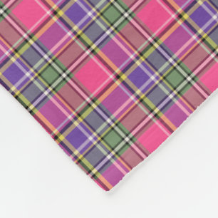 Hot Pink and Purple Vintage Plaid Pattern Fleece Blanket