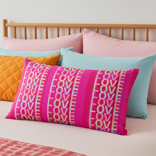 Hot Pink and Red LOVE Accent Pillow