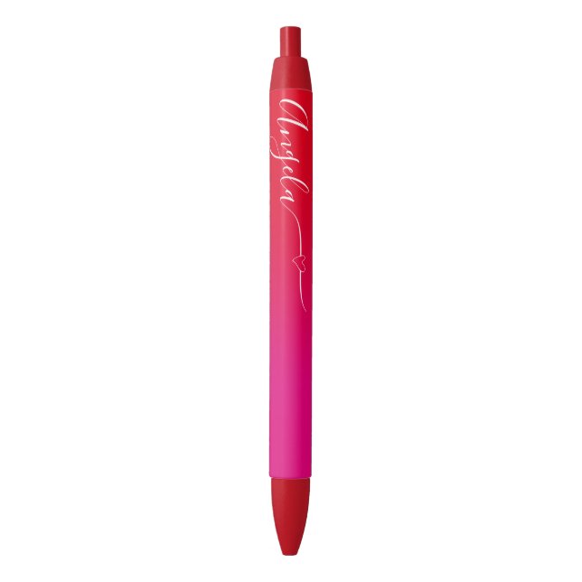 Hot Pink and Red Ombre Heart Signature Pen (Front Vertical)