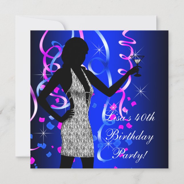 Hot Pink and Royal Blue Birthday Party Invitation (Front)
