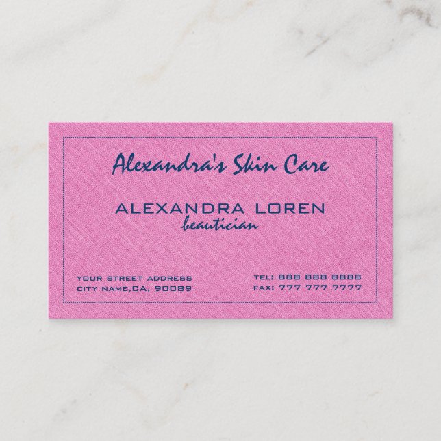 Hot Pink And Royal Blue Simple Linen Texture Business Card (Front)