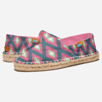 Hot Pink and Sea Green Tribal Diamond Ikat Pattern Espadrilles