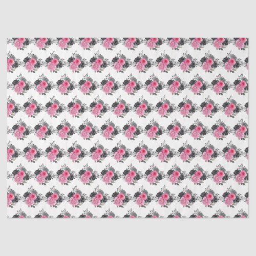 Hot Pink and Silver Elegant Flowers Tissue Paper