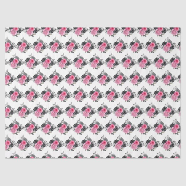 Hot Pink and Silver Elegant Flowers Tissue Paper (Front)
