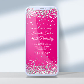 Hot Pink and Silver Glitter 50th Birthday Invitation