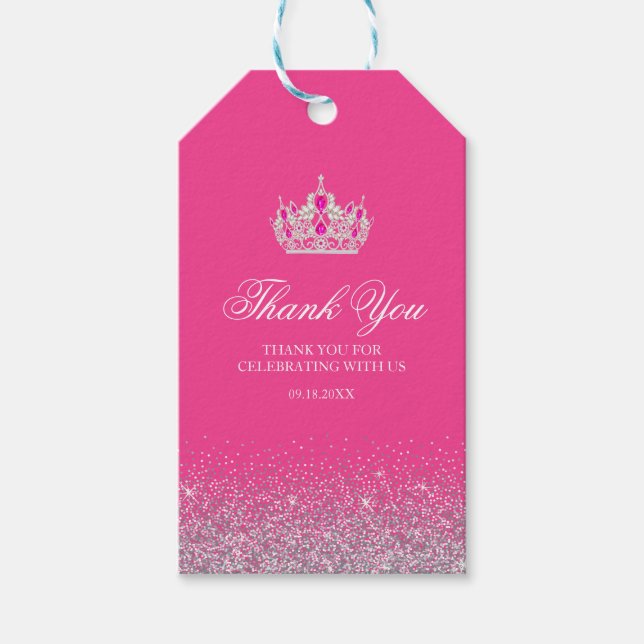 Hot Pink and Silver Glitter Gift Tags (Front)