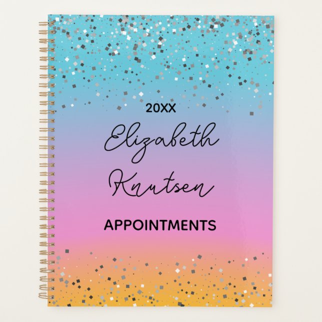 Hot Pink and Silver Glitter Personalized 2024  Planner (Front)