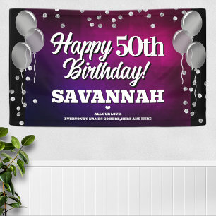 Hot Pink and Silver Happy Birthday Banner