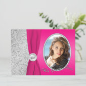 Hot Pink and Silver Photo Quinceanera Invitation (Standing Front)