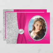 Hot Pink and Silver Photo Quinceanera Invitation (Front/Back)