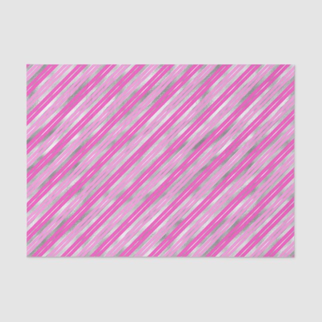 Hot Pink and Silver Stripes Tissue Paper (Front)