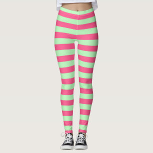 Hot Pink and Soft Green Stripes Leggings