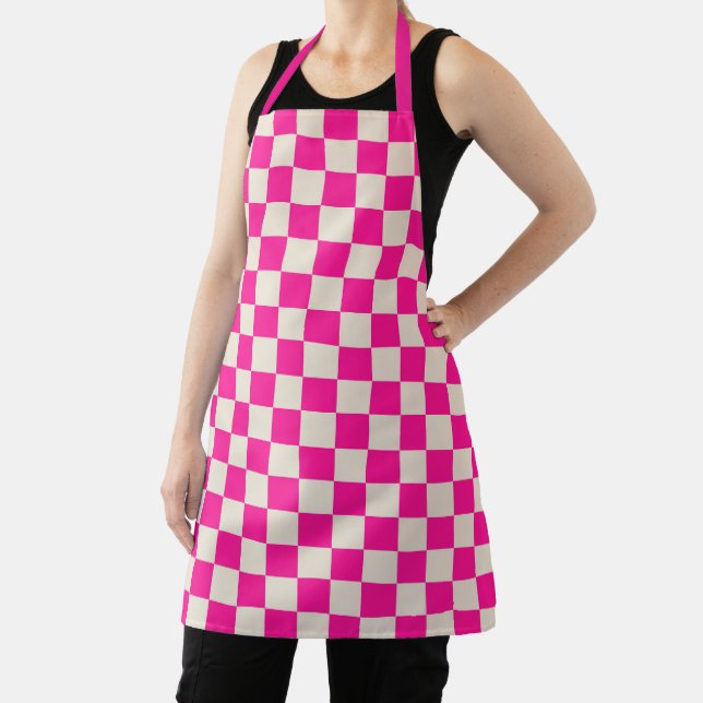 Hot pink and tan checkerboard pattern apron (Insitu)