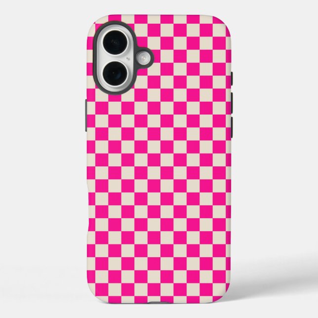 Hot pink and tan checkerboard pattern Case-Mate iPhone case (Back)