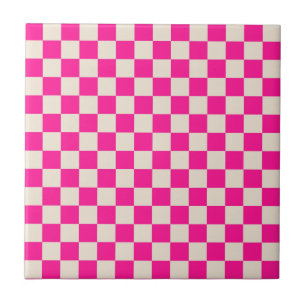 Hot pink and tan checkerboard pattern ceramic tile
