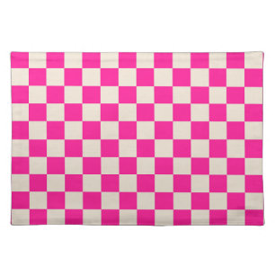 Hot pink and tan checkerboard pattern cloth placemat