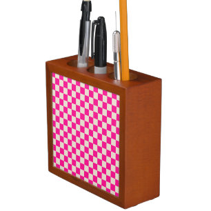 Hot pink and tan checkerboard pattern desk organizer