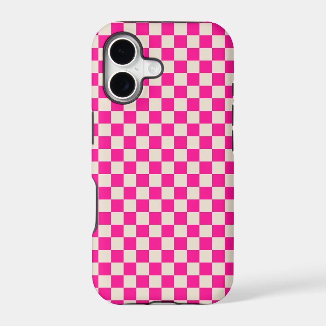 Hot pink and tan checkerboard pattern iPhone case (Back)