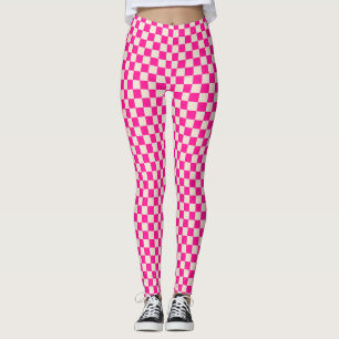 Hot pink and tan checkerboard pattern leggings